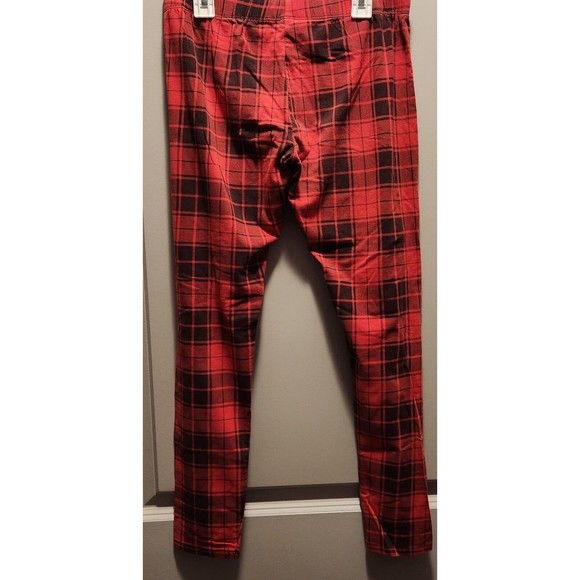 No Boundaries Women Size Large Plaid Christmas Holiday Leggings Check Red Black - Picture 3 of 4